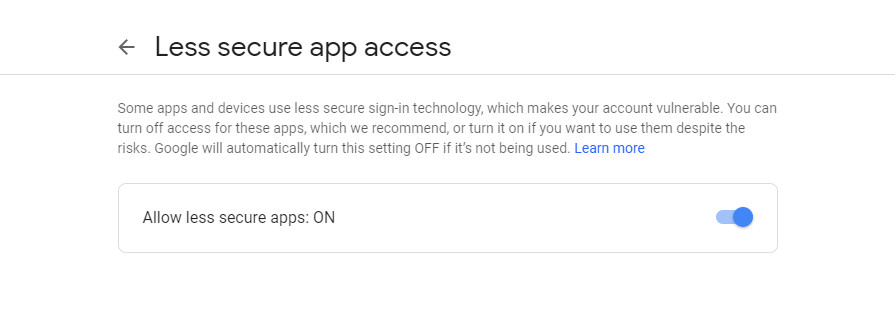 Google account: Less secure app