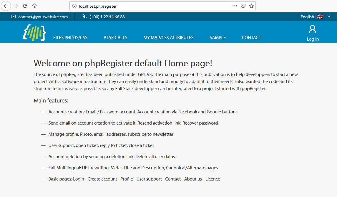 phpRegister: Default page