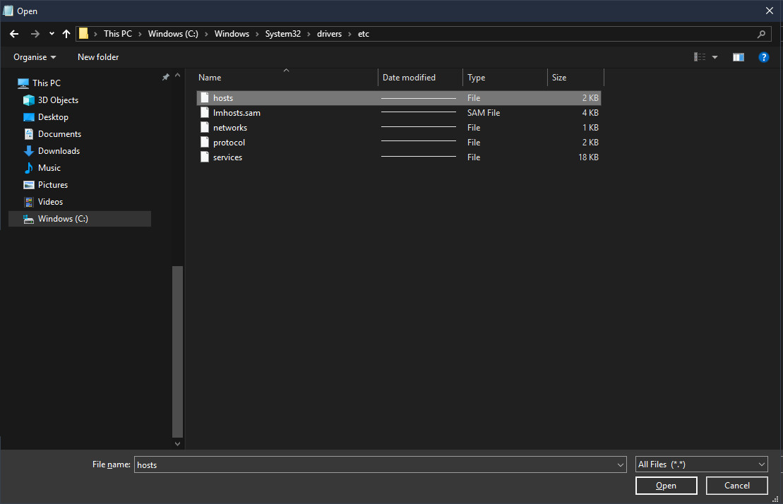 Notepad: Open host file